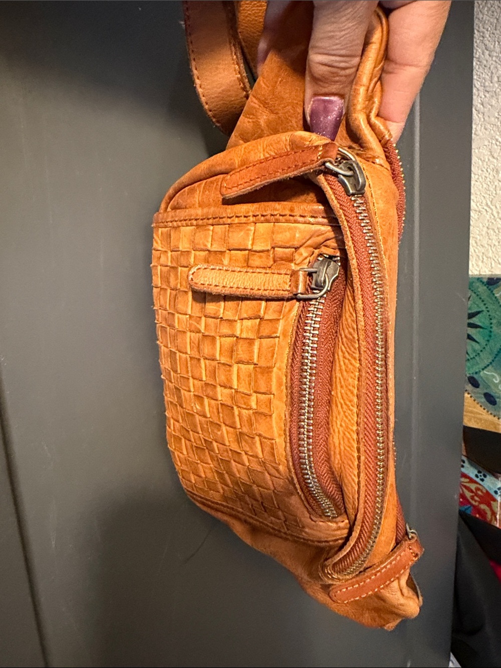 Woven Leather Belt Bag in Tan - Picture 7 of 16